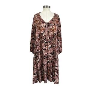 Nurture Westbound Boho Western Paisley Fit Flare Dress Pockets Plus Size 1X
